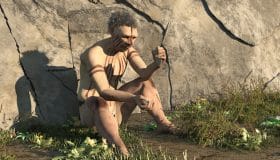 caveman_holding_flint_tools