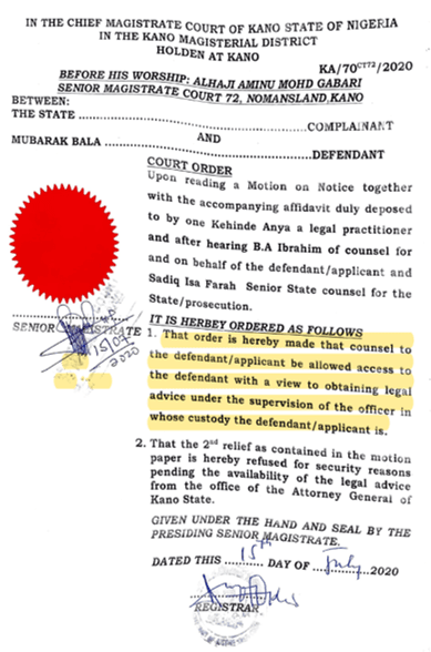 Mubarak Bala Court Order