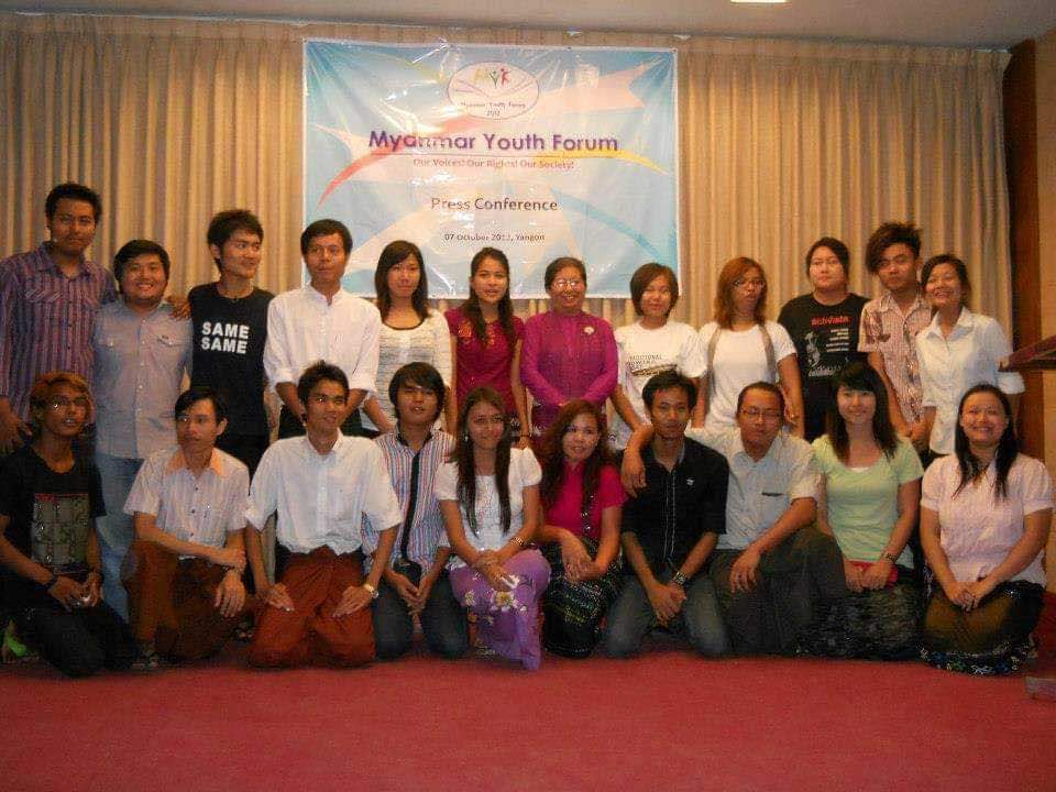 Thinzar Shunlei Yi and Thet Swe Win, seen along with Khin Waing Kyi, a nationalist racist politician in Myanmar Youth Forum Press Conference