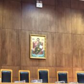 Religious image in a Greek Courtroom